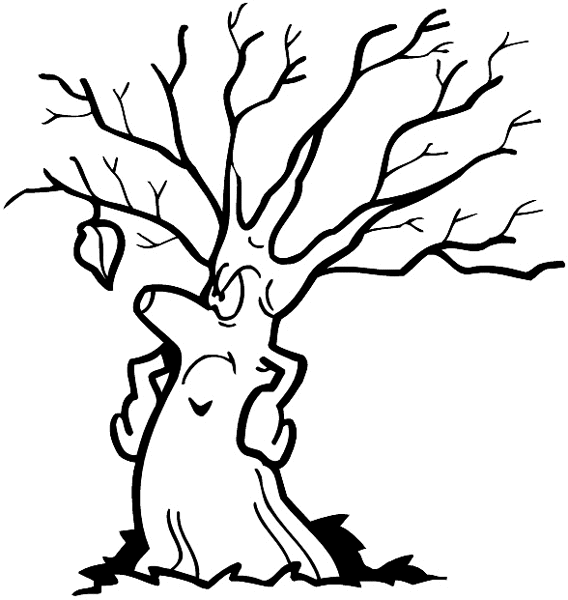 Angry bare tree with one last leaf vinyl sticker. Customize on line.     Autumn Fall 006-0177  